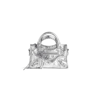 BALENCIAGA WOMEN'S LE CITY BAG MINI IN SILVER 8063952AA9R8122 (24*16*6.5cm)